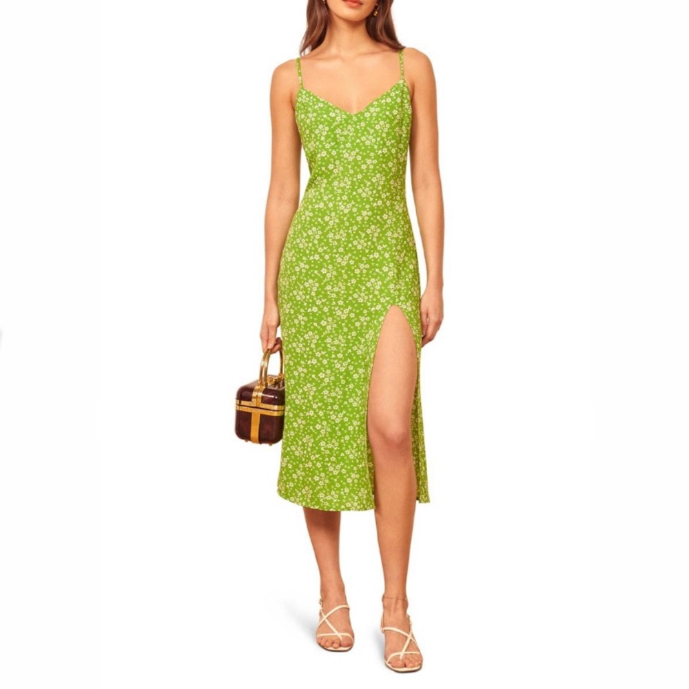 REFORMATION Crimini Midi Slipdress in Fennel Light Green size 8